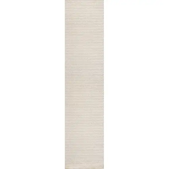 10' Ivory And Cream Striped Indoor Outdoor Runner Rug Photo 1