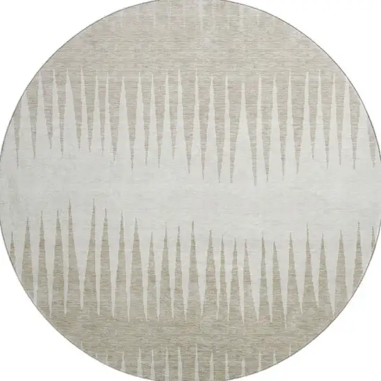 8' Ivory And Cream Striped Washable Round Rug With UV Protection Photo 4