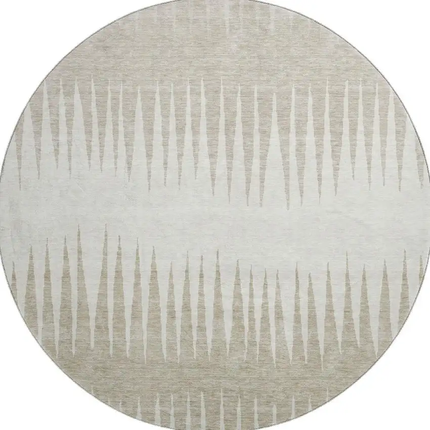 8' Ivory And Cream Striped Washable Round Rug With UV Protection Photo 4