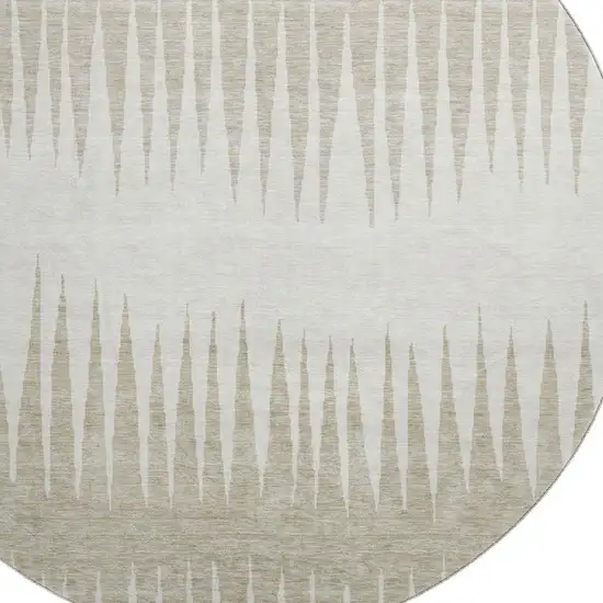 8' Ivory And Cream Striped Washable Round Rug With UV Protection Photo 3