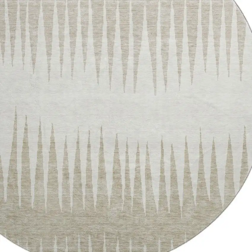 8' Ivory And Cream Striped Washable Round Rug With UV Protection Photo 3