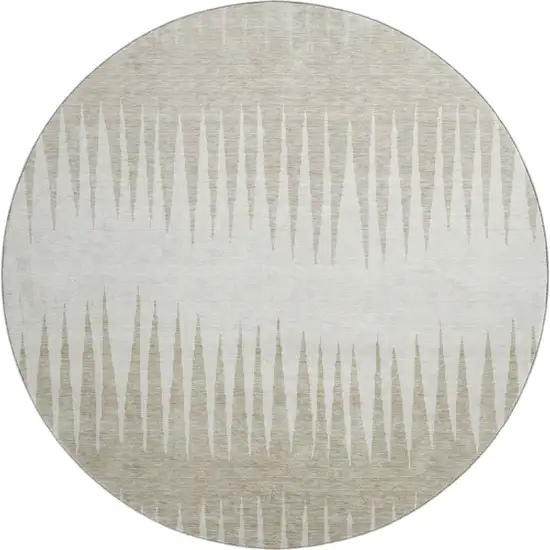8' Ivory And Cream Striped Washable Round Rug With UV Protection Photo 1