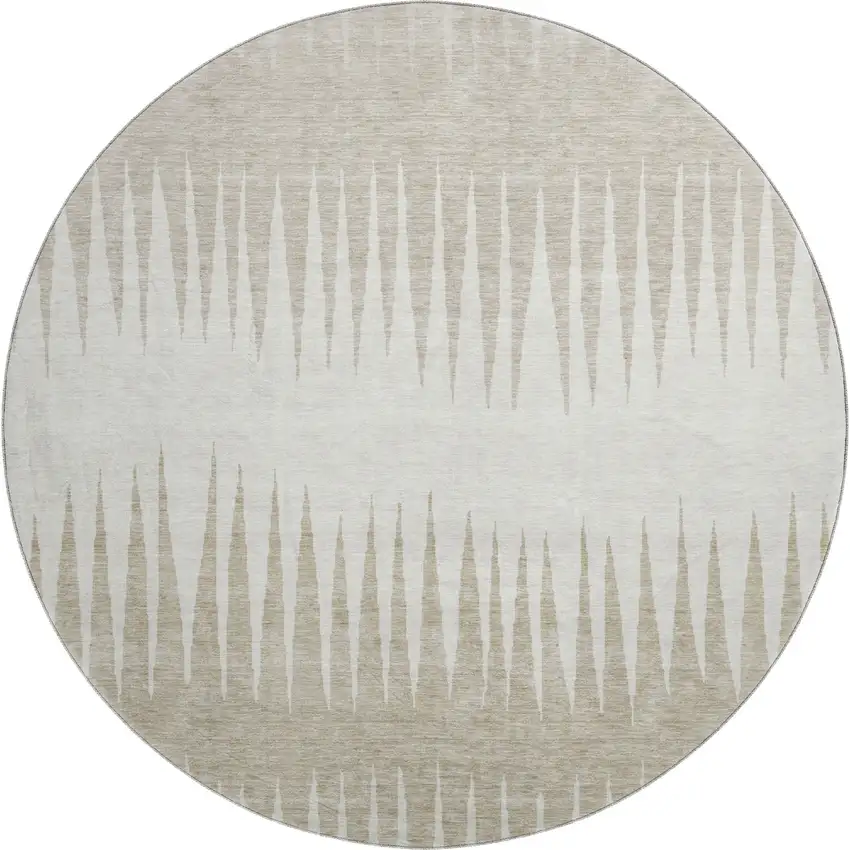 8' Ivory And Cream Striped Washable Round Rug With UV Protection Photo 1