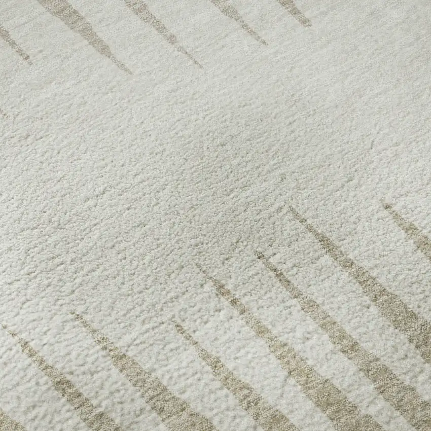 8' Ivory And Cream Striped Washable Round Rug With UV Protection Photo 9