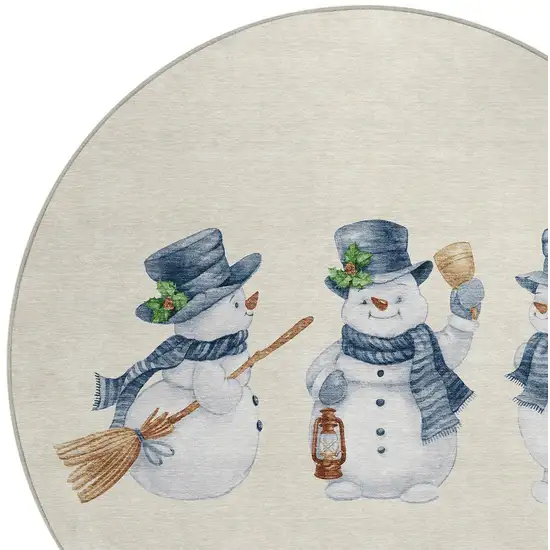 8' Ivory And Denim Blue Round Botanical Leaves Washable Indoor Outdoor Area Rug Photo 7