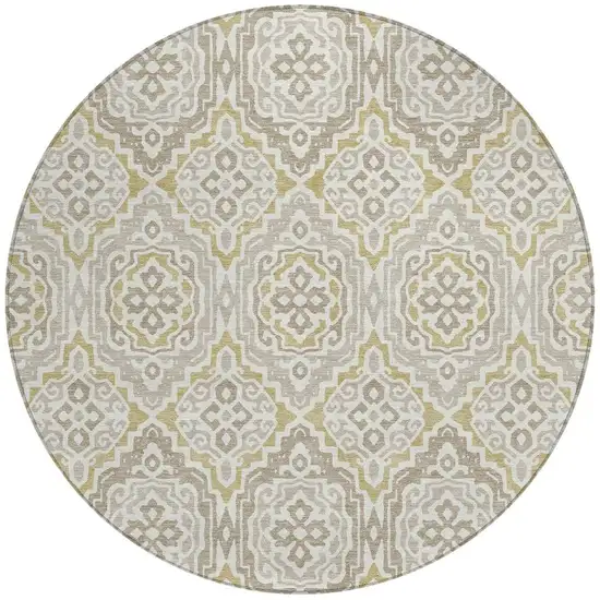 8' Ivory And Denim Blue Round Tribal Washable Indoor Outdoor Area Rug Photo 3