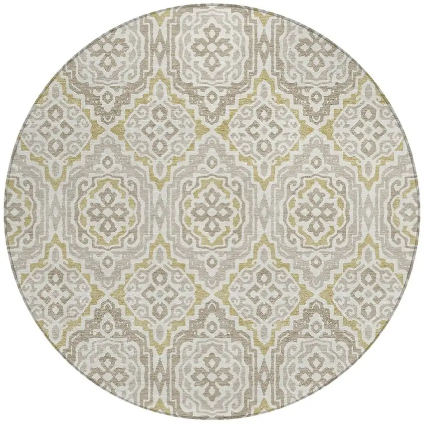 8' Ivory And Denim Blue Round Tribal Washable Indoor Outdoor Area Rug Photo 3