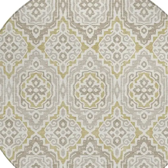 8' Ivory And Denim Blue Round Tribal Washable Indoor Outdoor Area Rug Photo 5