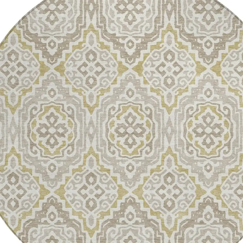 8' Ivory And Denim Blue Round Tribal Washable Indoor Outdoor Area Rug Photo 5