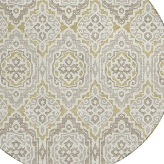 8' Ivory And Denim Blue Round Tribal Washable Indoor Outdoor Area Rug Photo 4
