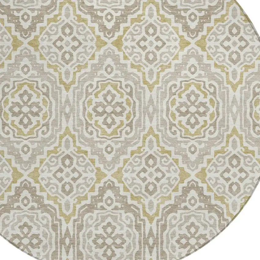 8' Ivory And Denim Blue Round Tribal Washable Indoor Outdoor Area Rug Photo 4