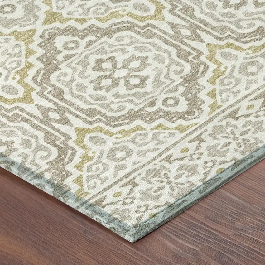 8' Ivory And Denim Blue Round Tribal Washable Indoor Outdoor Area Rug Photo 6