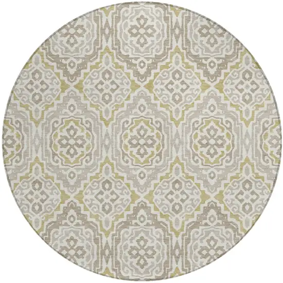 8' Ivory And Denim Blue Round Tribal Washable Indoor Outdoor Area Rug Photo 2