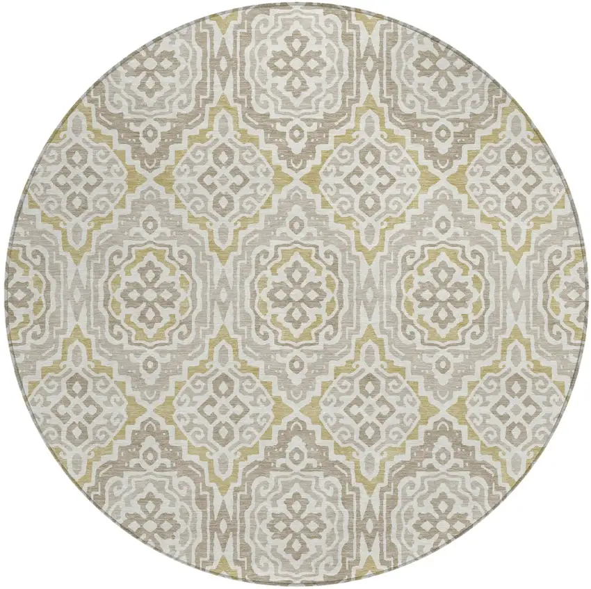 8' Ivory And Denim Blue Round Tribal Washable Indoor Outdoor Area Rug Photo 2