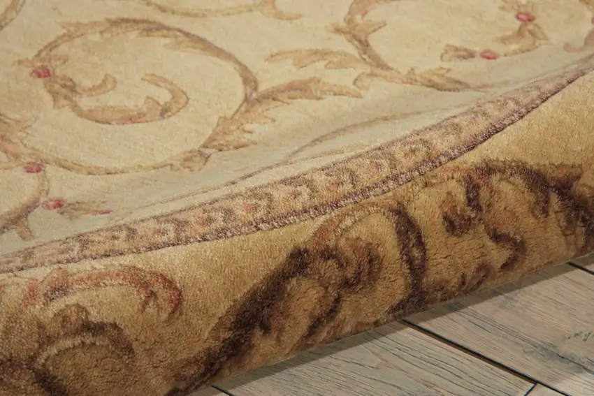 6' Ivory And Gold Floral Non Skid Round Rug Photo 9