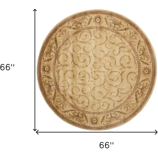 6' Ivory And Gold Floral Non Skid Round Rug Photo 3