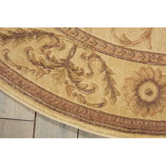 6' Ivory And Gold Floral Non Skid Round Rug Photo 8
