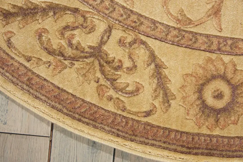 6' Ivory And Gold Floral Non Skid Round Rug Photo 8