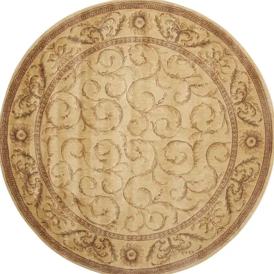 6' Ivory And Gold Floral Non Skid Round Rug Photo 2