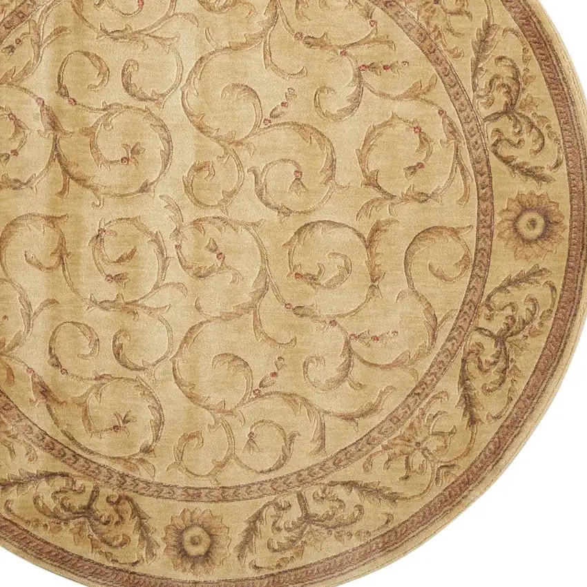 6' Ivory And Gold Floral Non Skid Round Rug Photo 6