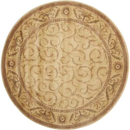 6' Ivory And Gold Floral Non Skid Round Rug Photo 4