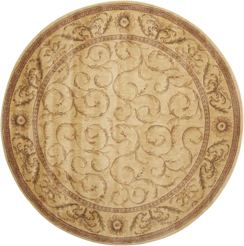 6' Ivory And Gold Floral Non Skid Round Rug Photo 4