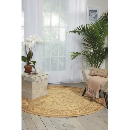 6' Ivory And Gold Floral Non Skid Round Rug Photo 5