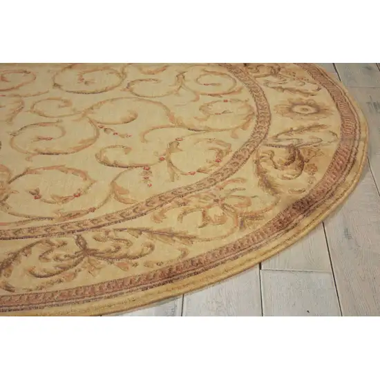 6' Ivory And Gold Floral Non Skid Round Rug Photo 7