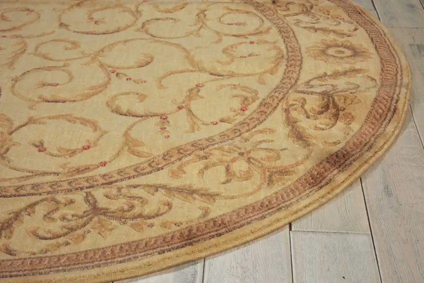 6' Ivory And Gold Floral Non Skid Round Rug Photo 7