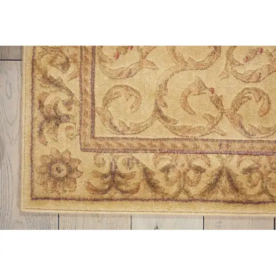 8' Ivory And Gold Floral Non Skid Runner Rug Photo 9
