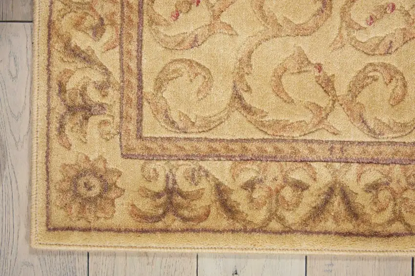 8' Ivory And Gold Floral Non Skid Runner Rug Photo 9