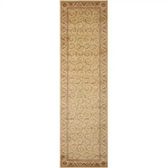 8' Ivory And Gold Floral Non Skid Runner Rug Photo 3