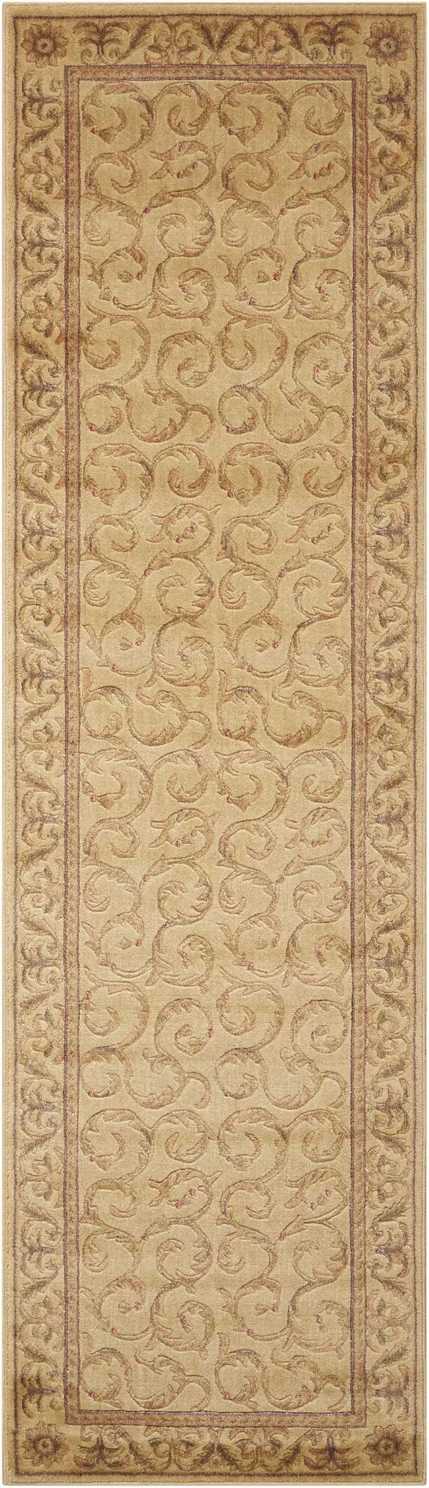 8' Ivory And Gold Floral Non Skid Runner Rug Photo 3