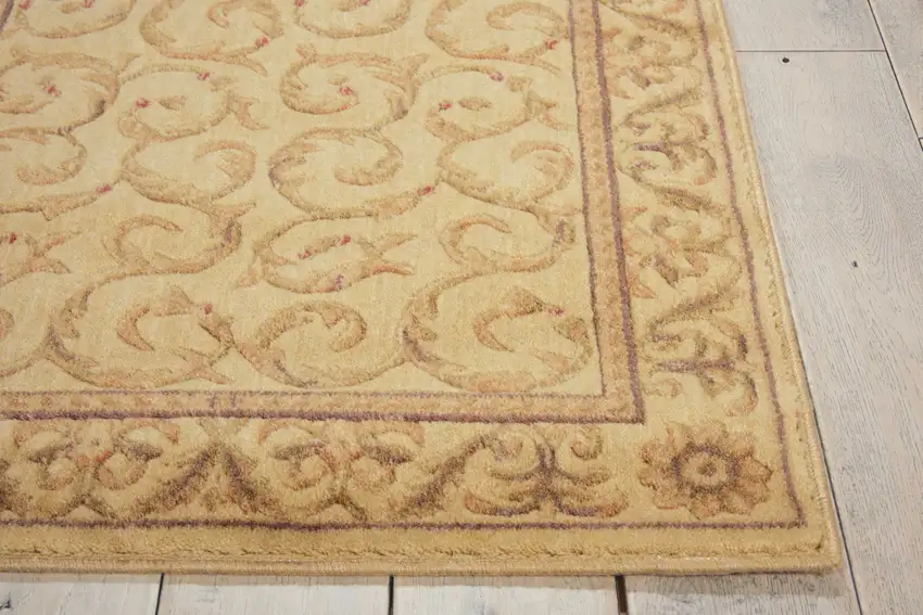 8' Ivory And Gold Floral Non Skid Runner Rug Photo 8