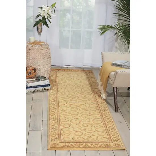 8' Ivory And Gold Floral Non Skid Runner Rug Photo 5