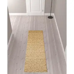 Photo of 8' Ivory And Gold Floral Non Skid Runner Rug