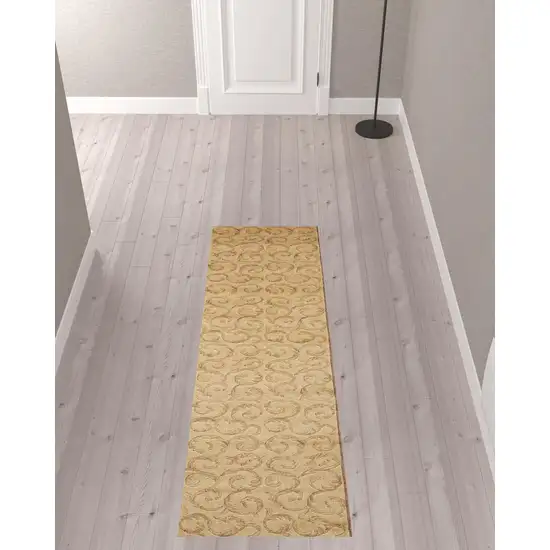 8' Ivory And Gold Floral Non Skid Runner Rug Photo 1