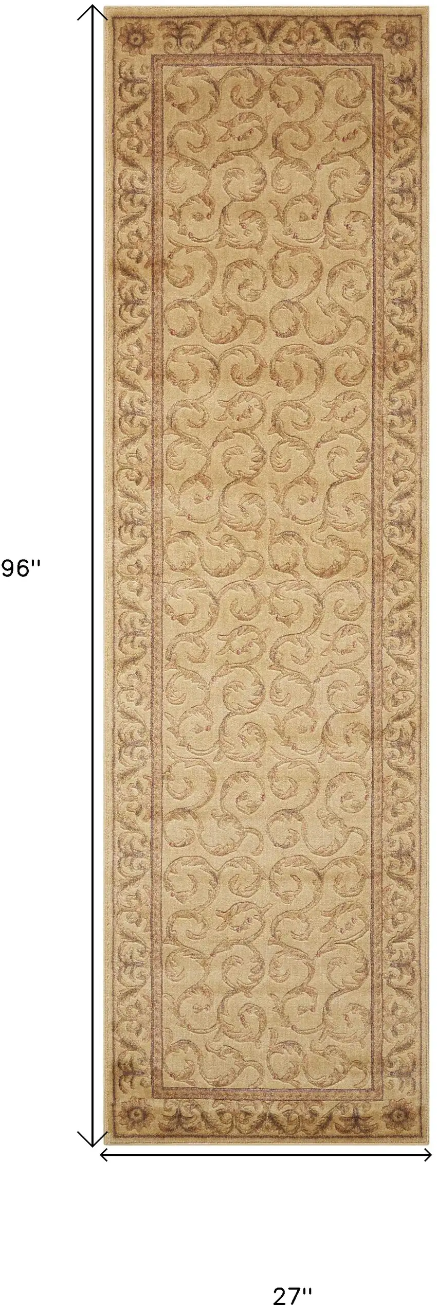 8' Ivory And Gold Floral Non Skid Runner Rug Photo 3