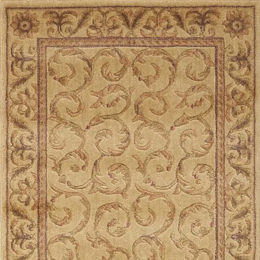 8' Ivory And Gold Floral Non Skid Runner Rug Photo 7