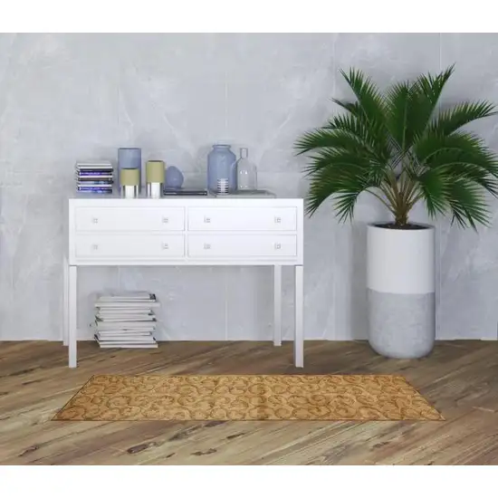 6' Ivory And Gold Floral Non Skid Runner Rug Photo 1