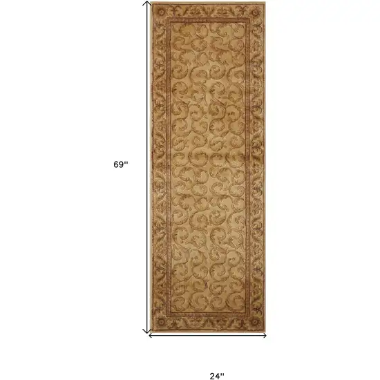 6' Ivory And Gold Floral Non Skid Runner Rug Photo 3