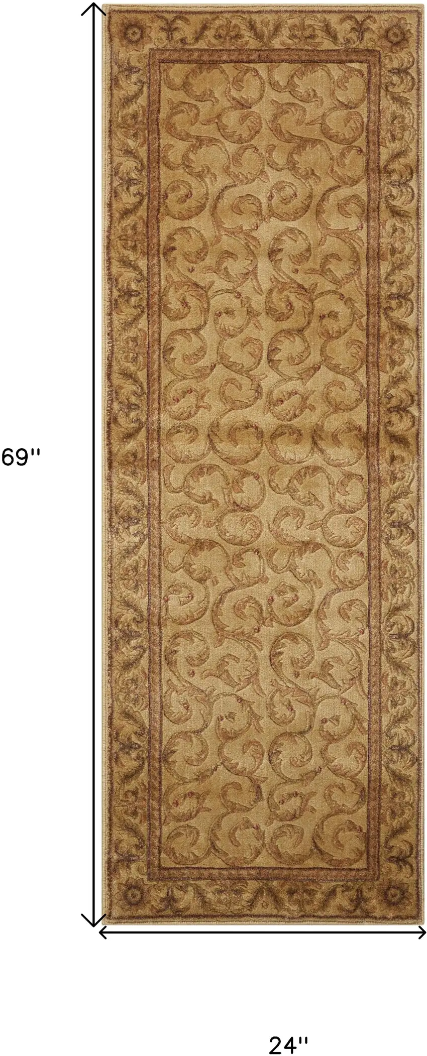 6' Ivory And Gold Floral Non Skid Runner Rug Photo 3