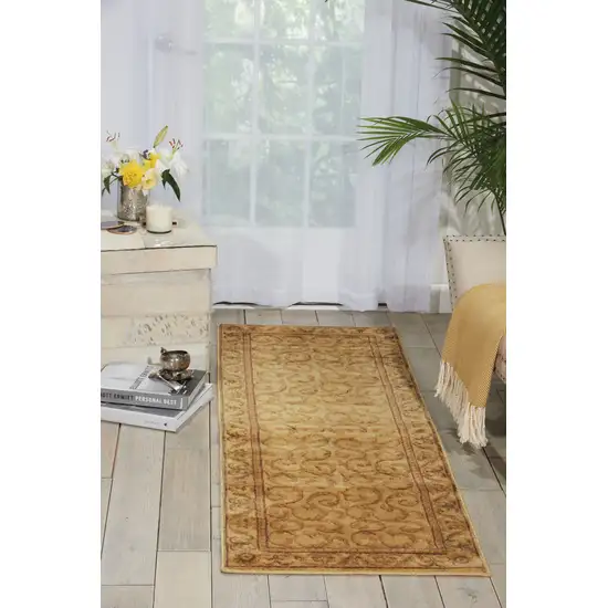 6' Ivory And Gold Floral Non Skid Runner Rug Photo 5