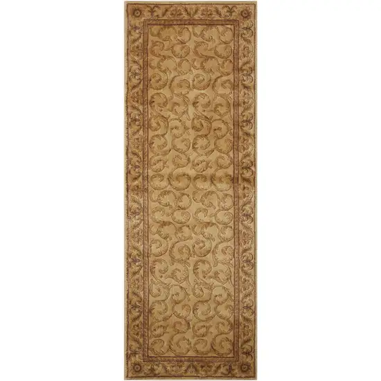 6' Ivory And Gold Floral Non Skid Runner Rug Photo 2