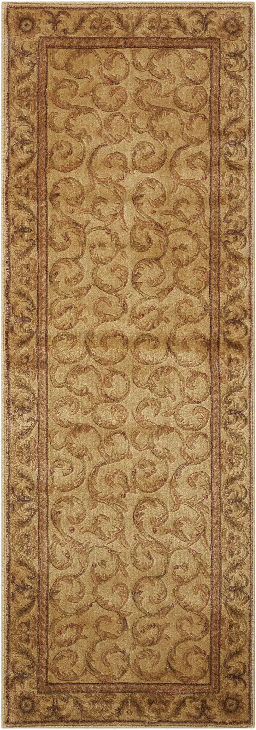 6' Ivory And Gold Floral Non Skid Runner Rug Photo 2