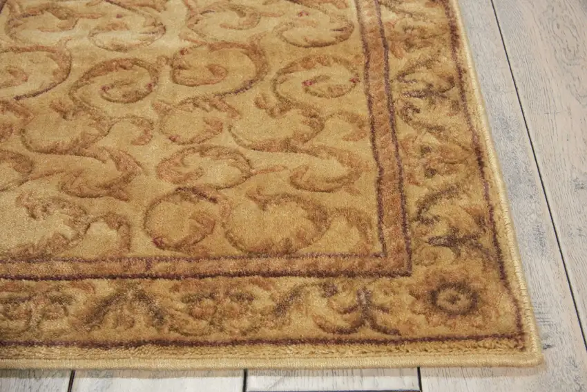 6' Ivory And Gold Floral Non Skid Runner Rug Photo 8