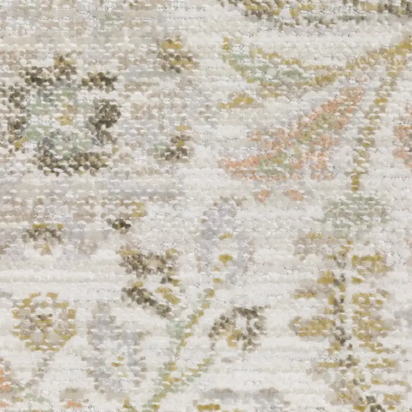 8' Ivory And Gold Floral Runner Rug Photo 9