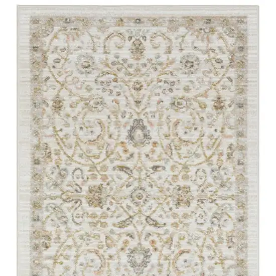 8' Ivory And Gold Floral Runner Rug Photo 4