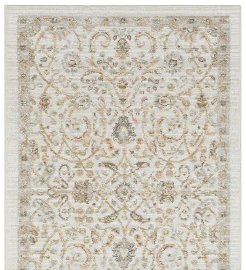 8' Ivory And Gold Floral Runner Rug Photo 4