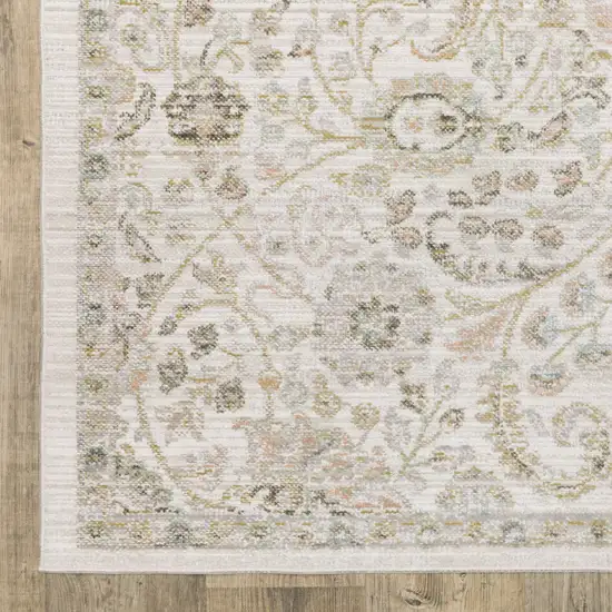 8' Ivory And Gold Floral Runner Rug Photo 8